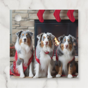Australian Shepherd by the Fireplace Christmas Favour Tags