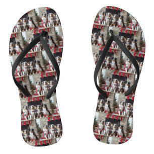 Australian Shepherd by the Fireplace Christmas Jandals