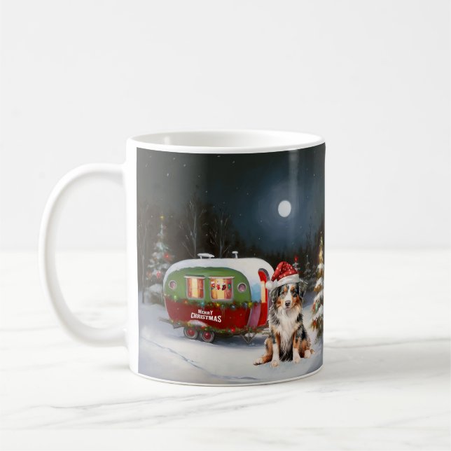 Australian Shepherd Caravan Christmas Adventure Coffee Mug (Left)