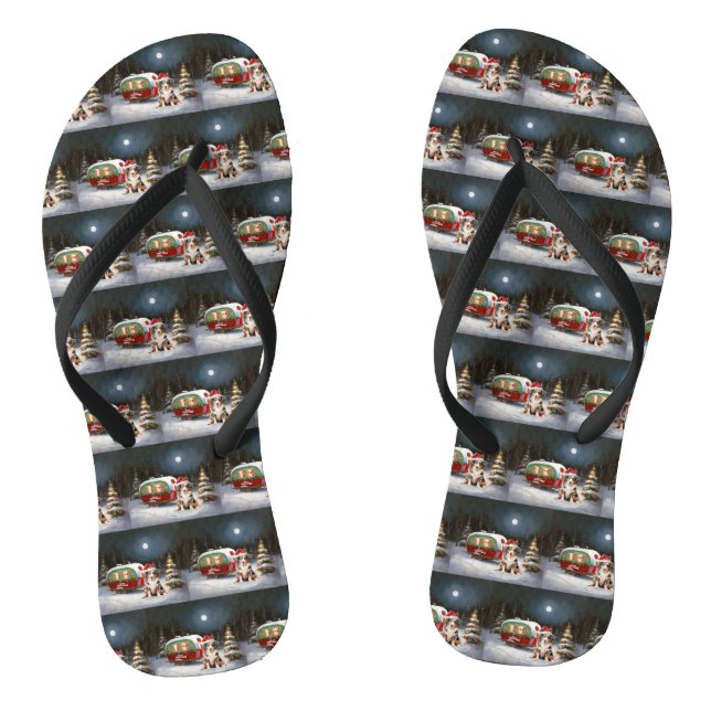 Australian Shepherd Caravan Christmas Adventure Jandals (Footbed)