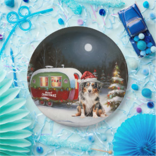 Australian Shepherd Caravan Christmas Adventure Paper Plate