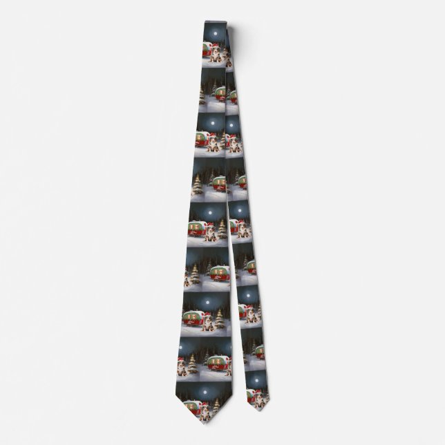 Australian Shepherd Caravan Christmas Adventure Tie (Front)