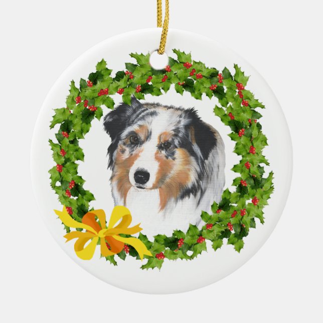 Australian Shepherd Ceramic Tree Decoration (Front)