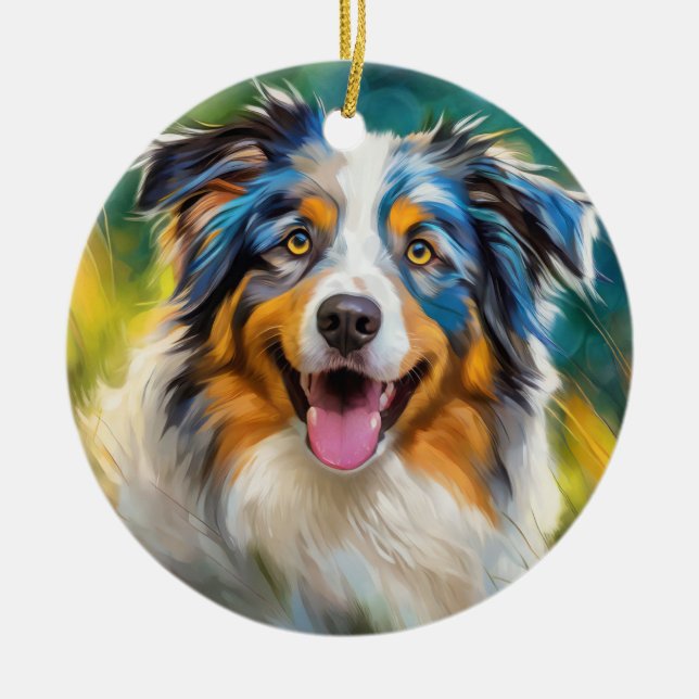 Australian Shepherd Ceramic Tree Decoration (Front)