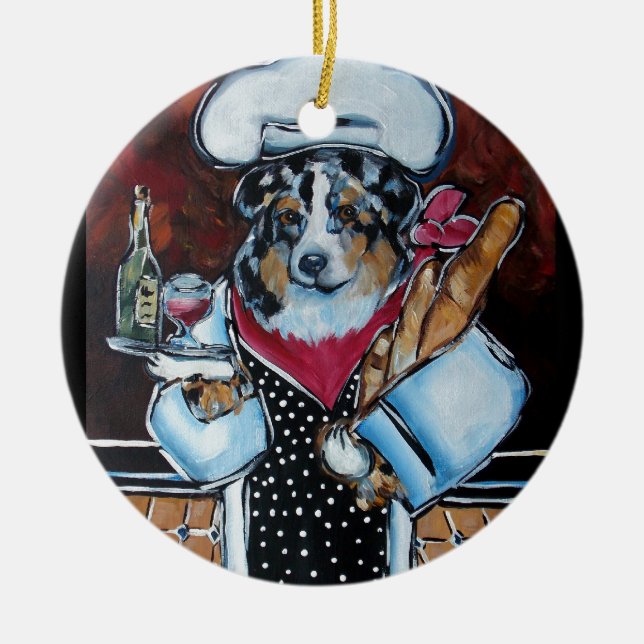 AUSTRALIAN SHEPHERD CHEF CERAMIC TREE DECORATION (Front)