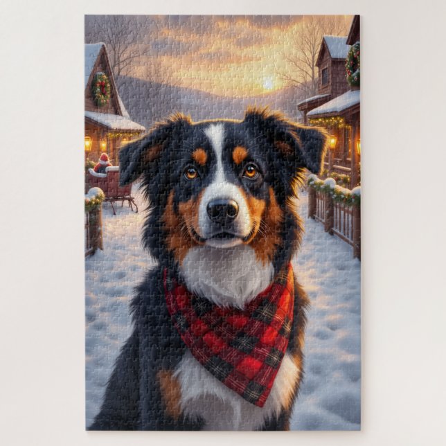 Australian Shepherd Christmas Art Jigsaw Puzzle (Vertical)