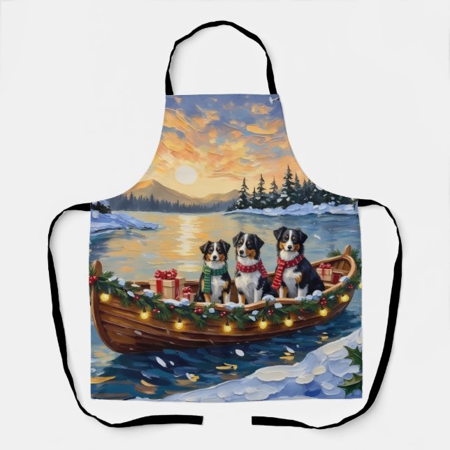 Australian Shepherd Christmas Boat Holiday Apron (Front)
