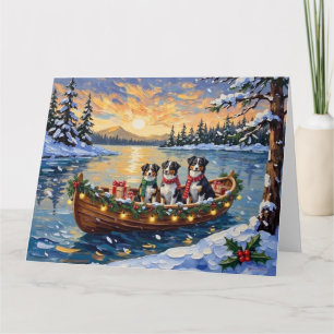 Australian Shepherd Christmas Boat Holiday Card