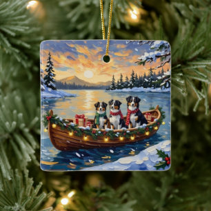 Australian Shepherd Christmas Boat Holiday Ceramic Ornament