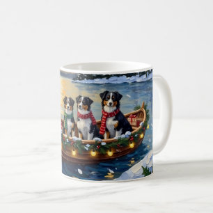 Australian Shepherd Christmas Boat Holiday Coffee Mug