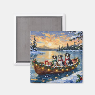 Australian Shepherd Christmas Boat Holiday Magnet