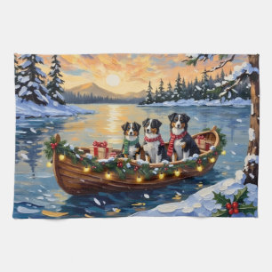 Australian Shepherd Christmas Boat Holiday Tea Towel