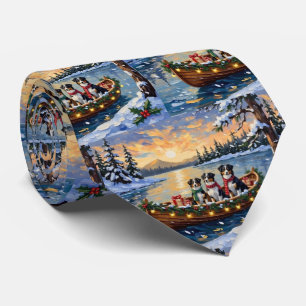 Australian Shepherd Christmas Boat Holiday Tie