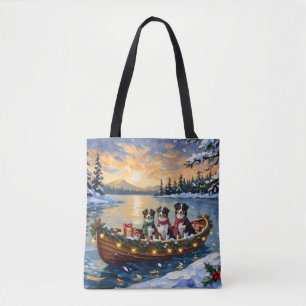 Australian Shepherd Christmas Boat Holiday Tote Bag