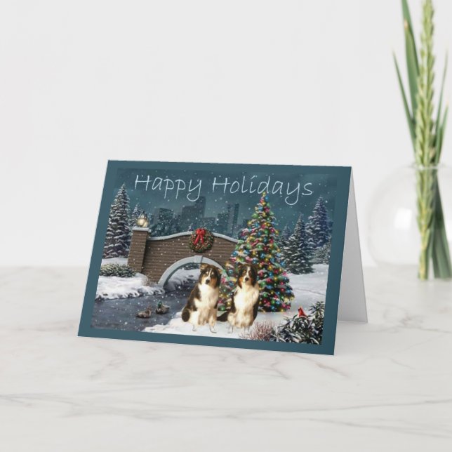 Australian Shepherd Christmas Card Evening (Front)