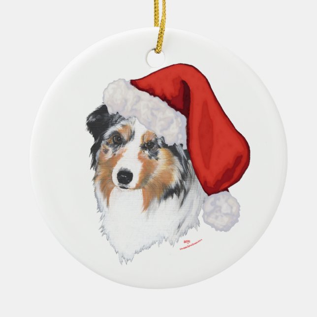 Australian Shepherd Christmas Ceramic Tree Decoration (Front)