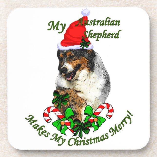 Australian Shepherd Christmas Coaster (Front)