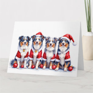 Australian Shepherd Christmas Dress Santa Hat Card
