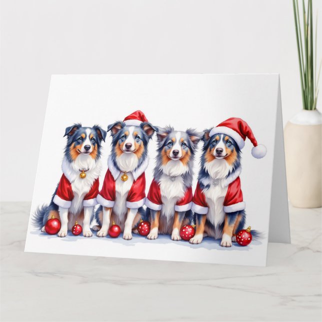 Australian Shepherd Christmas Dress Santa Hat Card (Front)