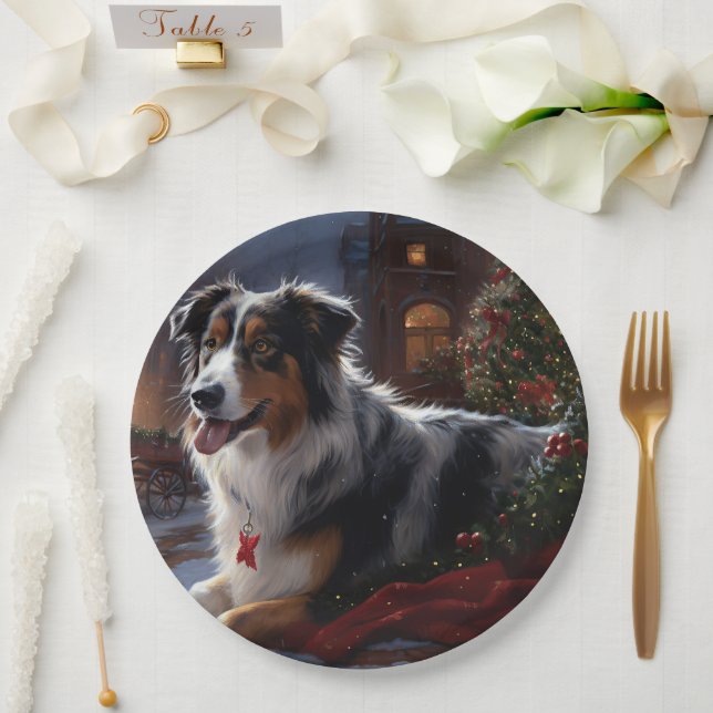 Australian Shepherd Christmas Festive Season  Paper Plate (Wedding)