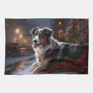 Australian Shepherd Christmas Festive Season Tea Towel