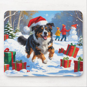 Australian Shepherd Christmas Festive Snow Scene Mouse Pad