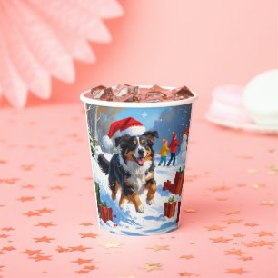 Australian Shepherd Christmas Festive Snow Scene Paper Cups