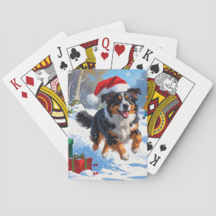 Australian Shepherd Christmas Festive Snow Scene Playing Cards