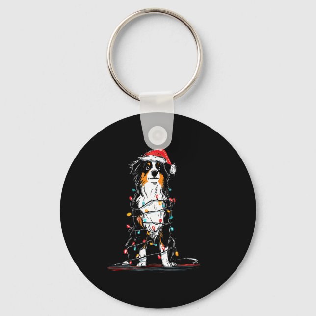 Australian Shepherd Christmas Graphics Dog Lights  Key Ring (Front)