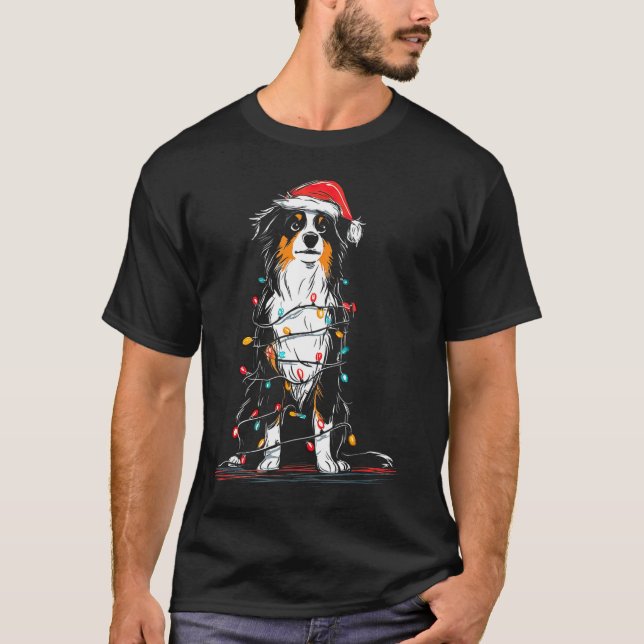 Australian Shepherd Christmas Graphics Dog Lights  T-Shirt (Front)