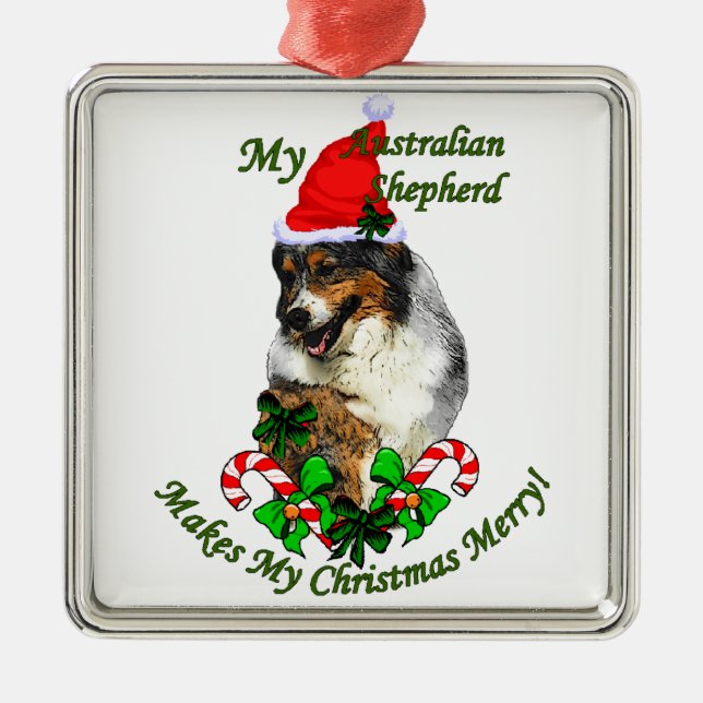 Australian Shepherd Christmas Metal Tree Decoration (Front)