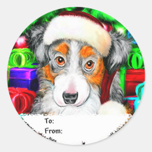 Australian Shepherd Christmas Open Gifts Gift Tags