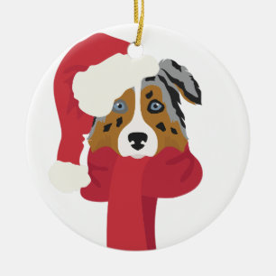 Australian shepherd Christmas Ornament. Snow Ceramic Tree Decoration