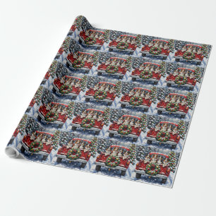 Australian Shepherd Christmas Red Truck Holiday Wrapping Paper