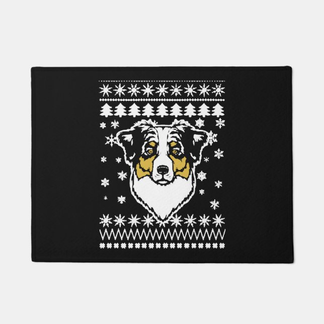Australian Shepherd Christmas Shirt Doormat (Front)