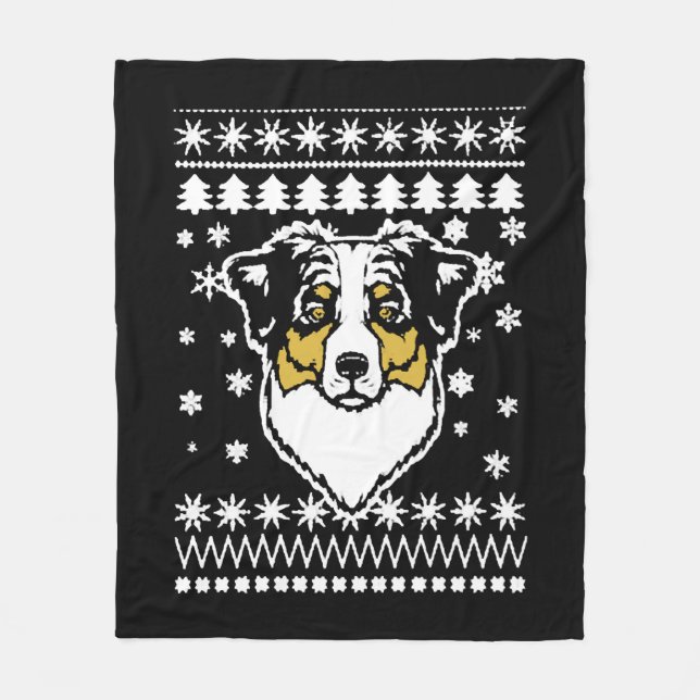 Australian Shepherd Christmas Shirt Fleece Blanket (Front)