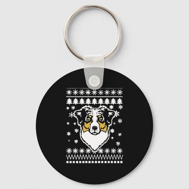 Australian Shepherd Christmas Shirt Key Ring (Front)