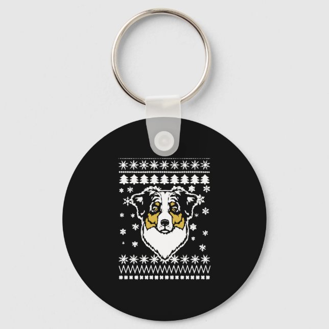 Australian Shepherd Christmas Shirt Key Ring (Front)