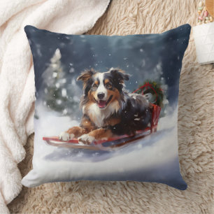 Australian Shepherd Christmas snow winter Cushion