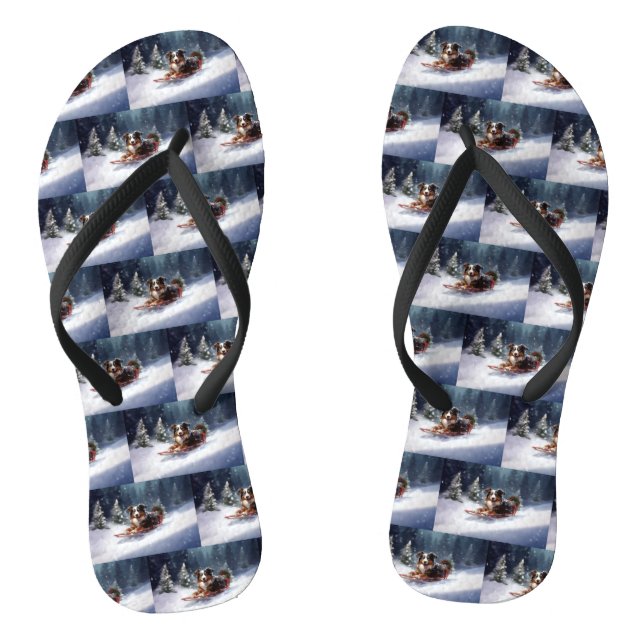 Australian Shepherd Christmas snow winter Jandals (Footbed)
