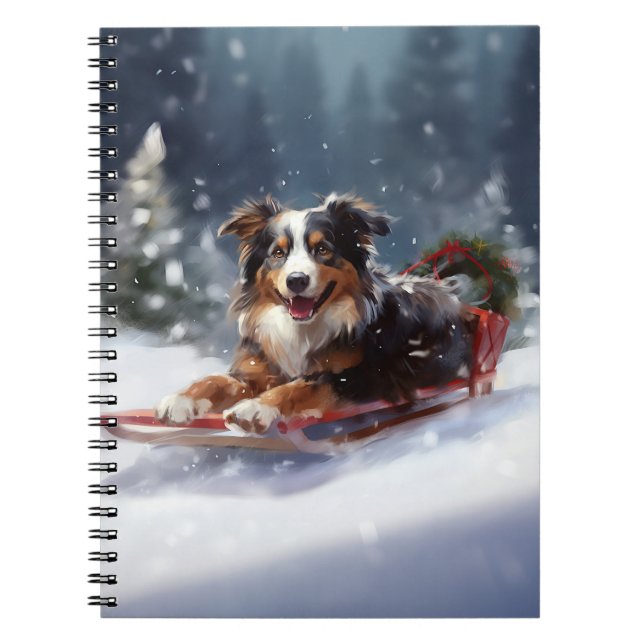 Australian Shepherd Christmas snow winter Notebook (Front)