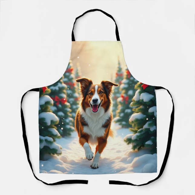 Australian Shepherd Christmas Tree Farm Painting Apron (Front)