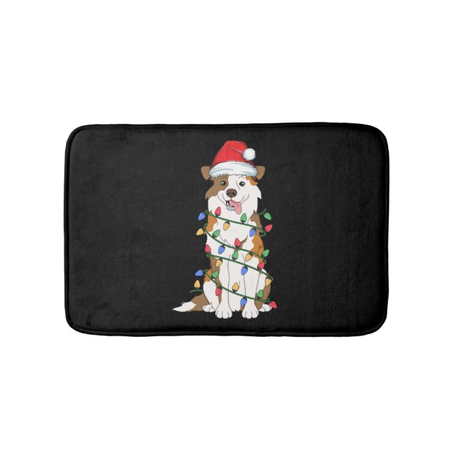 Australian Shepherd Christmas Tree Light Aussie Xm Bath Mat (Front)