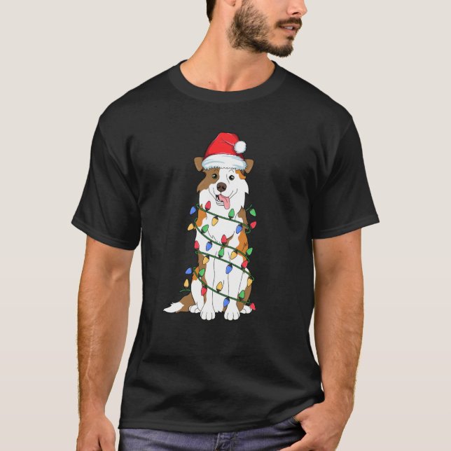 Australian Shepherd Christmas Tree Light Aussie Xm T-Shirt (Front)