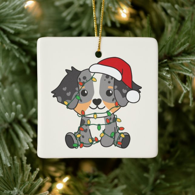 Australian Shepherd Christmas Winter Animals Ceramic Ornament (Tree)