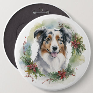 Australian Shepherd Christmas Wreath Festive Pup 6 Cm Round Badge