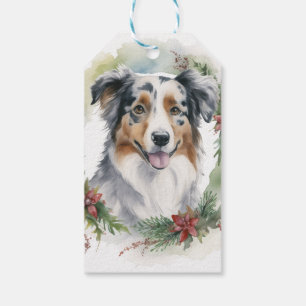 Australian Shepherd Christmas Wreath Festive Pup Gift Tags