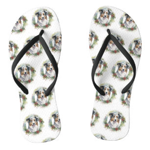 Australian Shepherd Christmas Wreath Festive Pup  Jandals