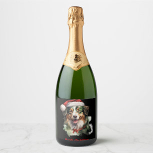 Australian Shepherd Christmas X-Mas wish gift Woof Sparkling Wine Label