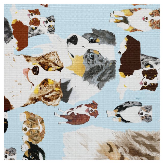 Australian Shepherd Collage Poly Poplin 60" Fabric (Swatch)